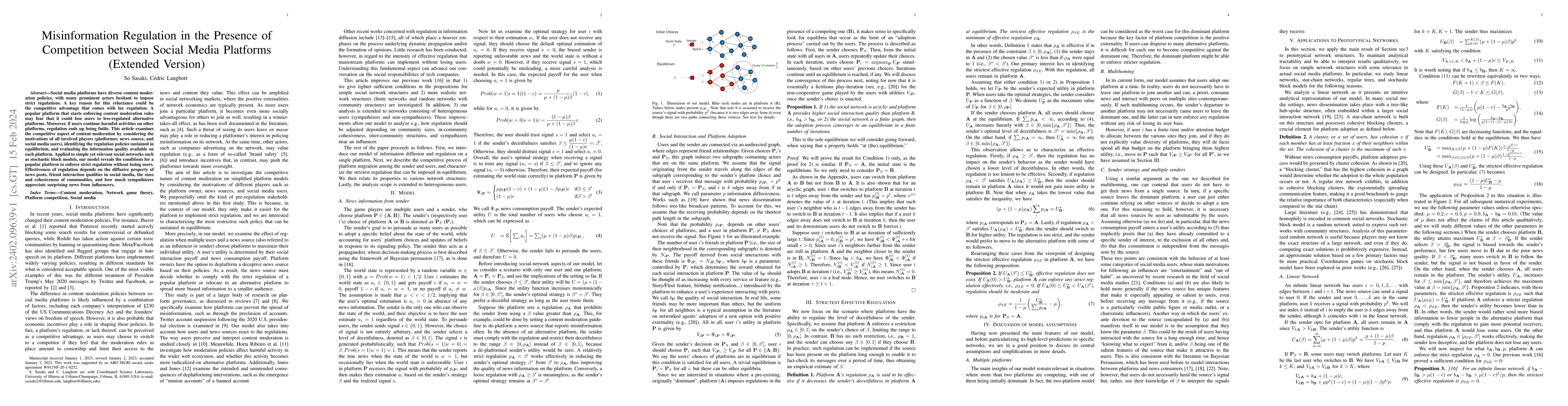 Thumbnail for Misinformation Regulation in the Presence of Competition between Social
  Media Platforms (Extended Version)