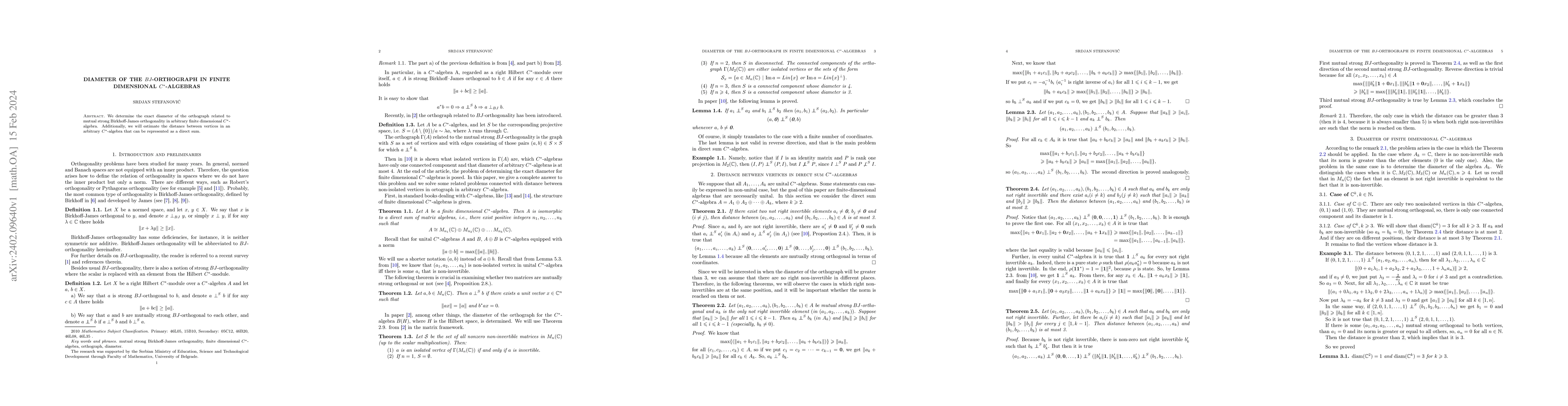 Thumbnail for Diameter of the $BJ$-orthograph in finite dimensional $C^{*}$-algebras