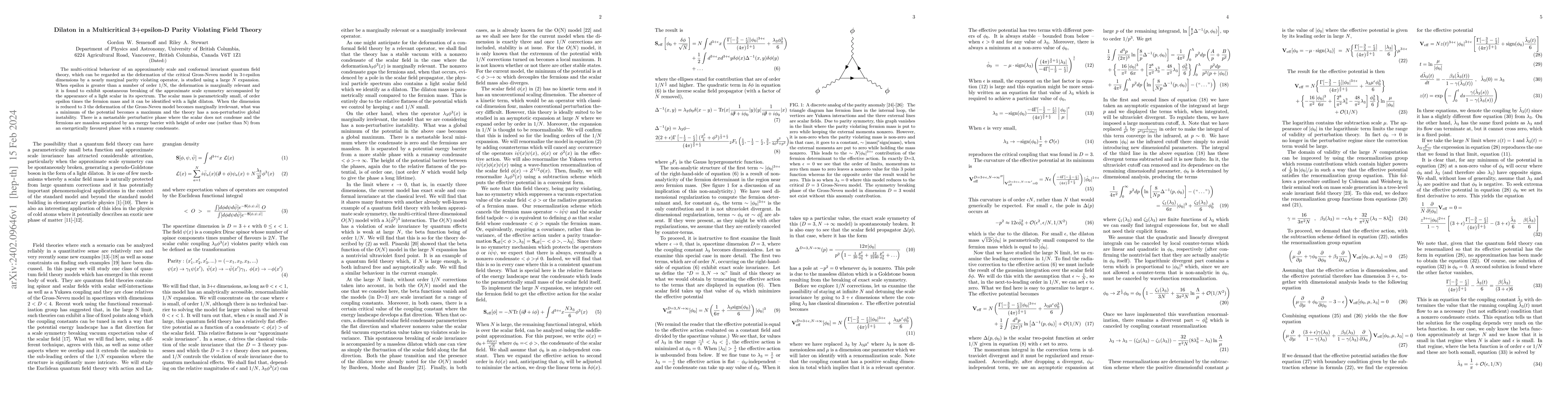 Thumbnail for Dilaton in a Multicritical 3+epsilon-D Parity Violating Field Theory