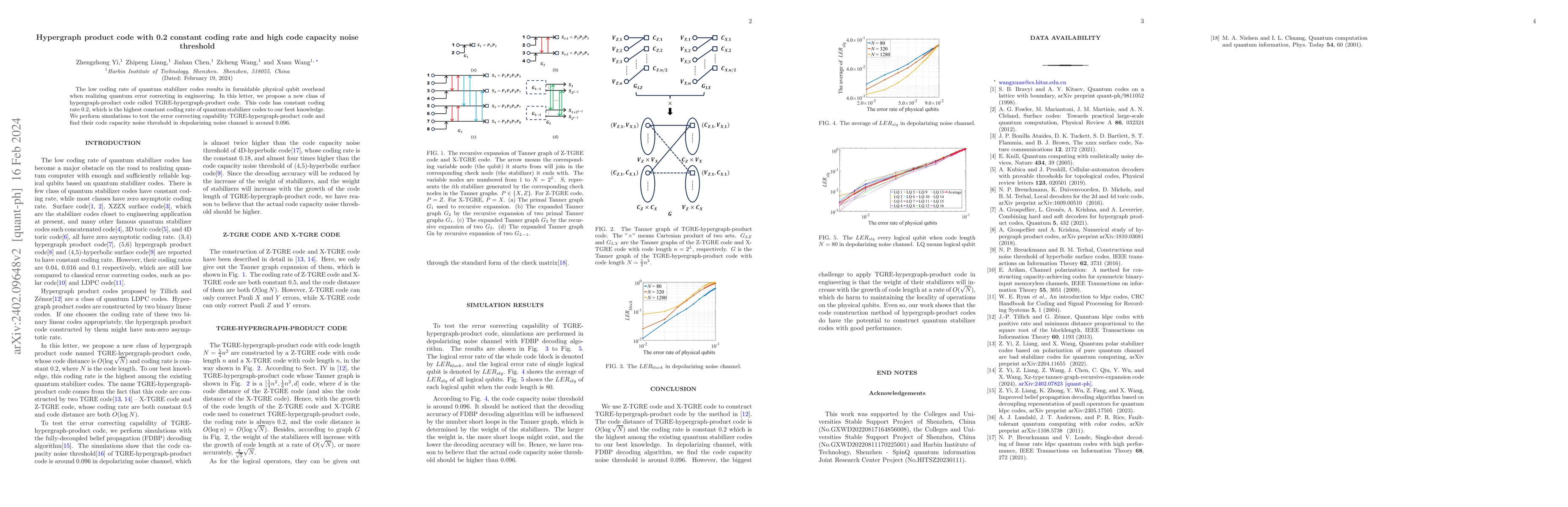 Thumbnail for Hypergraph product code with 0.2 constant coding rate and high code
  capacity noise threshold