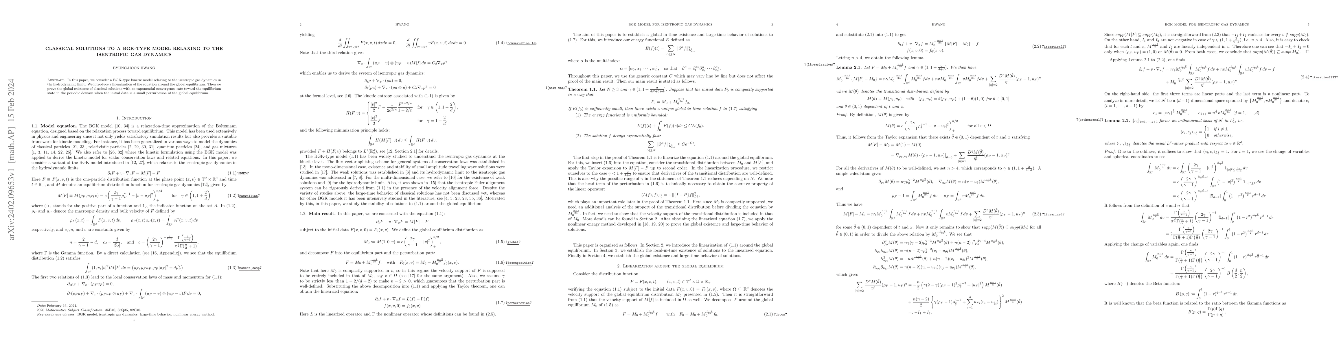 Thumbnail for Classical solutions to a BGK-type model relaxing to the isentropic gas
  dynamics