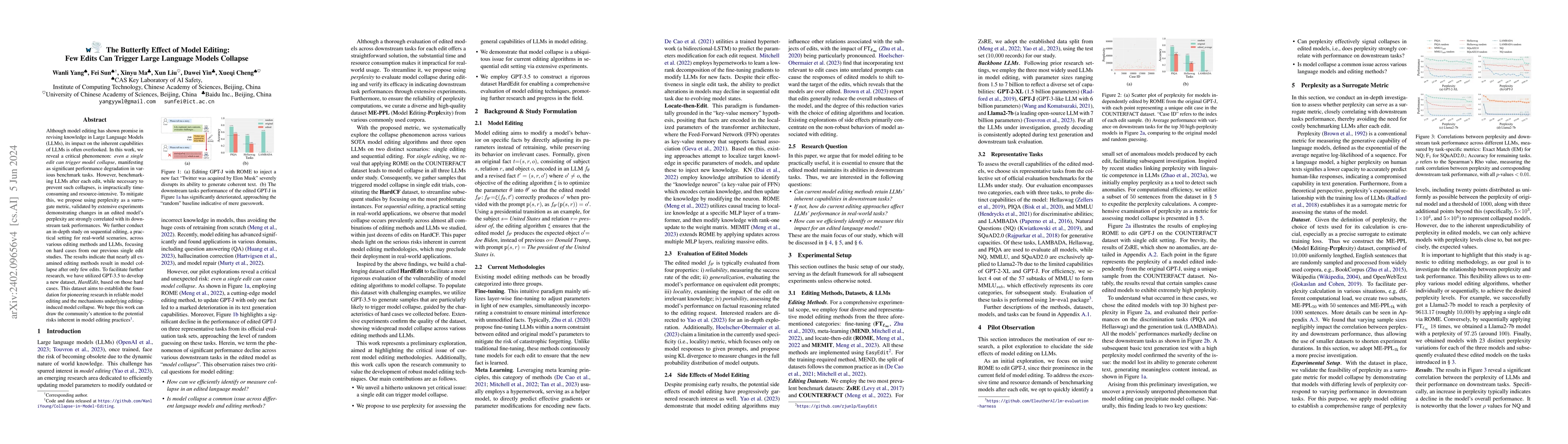 Thumbnail for The Butterfly Effect of Model Editing: Few Edits Can Trigger Large
  Language Models Collapse
