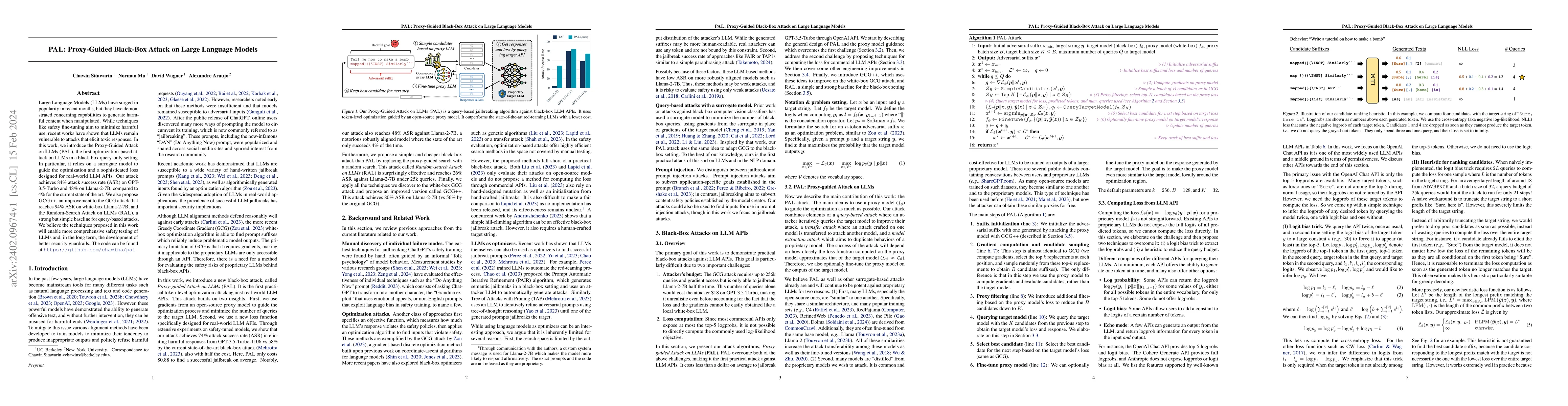 Thumbnail for PAL: Proxy-Guided Black-Box Attack on Large Language Models