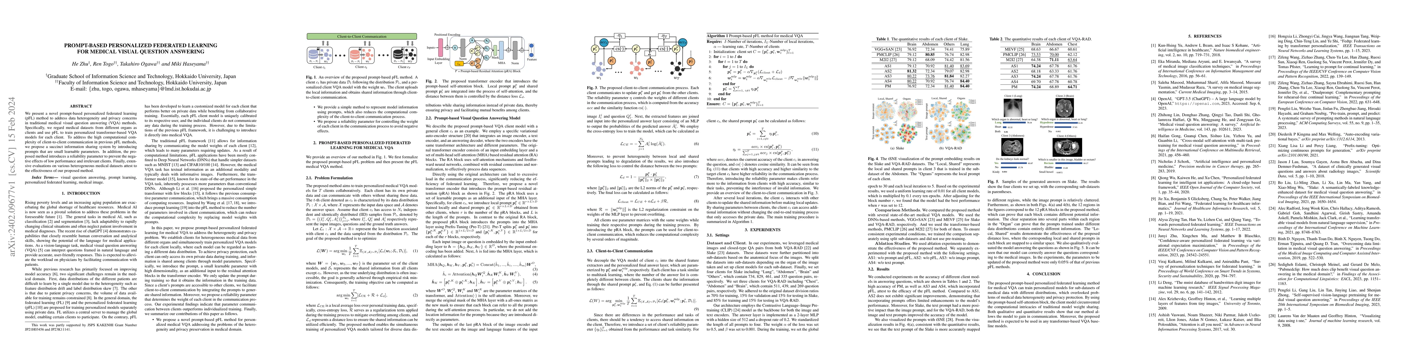 Thumbnail for Prompt-based Personalized Federated Learning for Medical Visual Question
  Answering