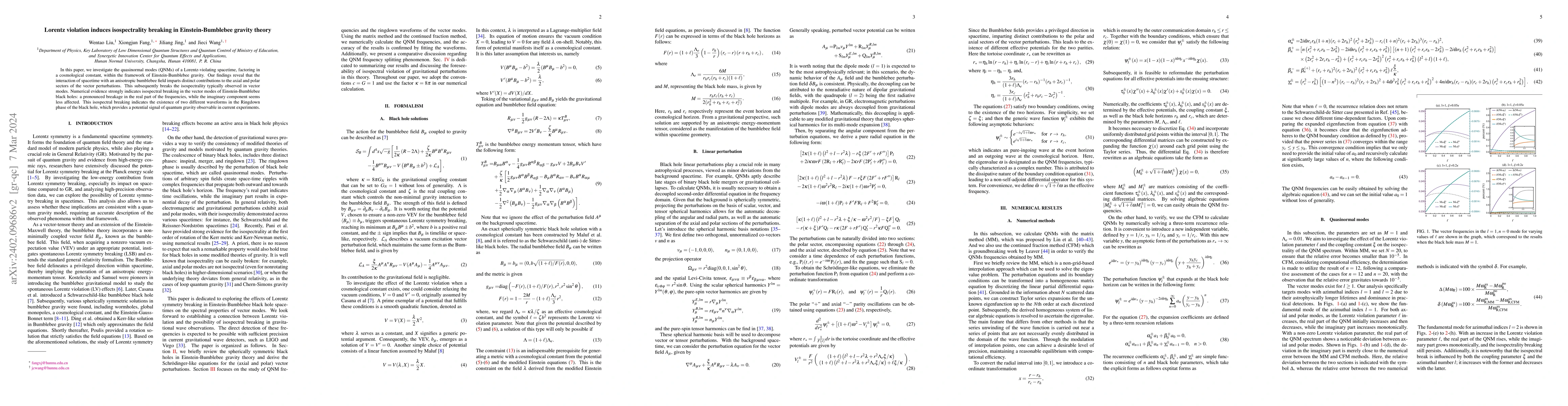 Thumbnail for Lorentz violation induces isospectrality breaking in Einstein-Bumblebee
  gravity theory