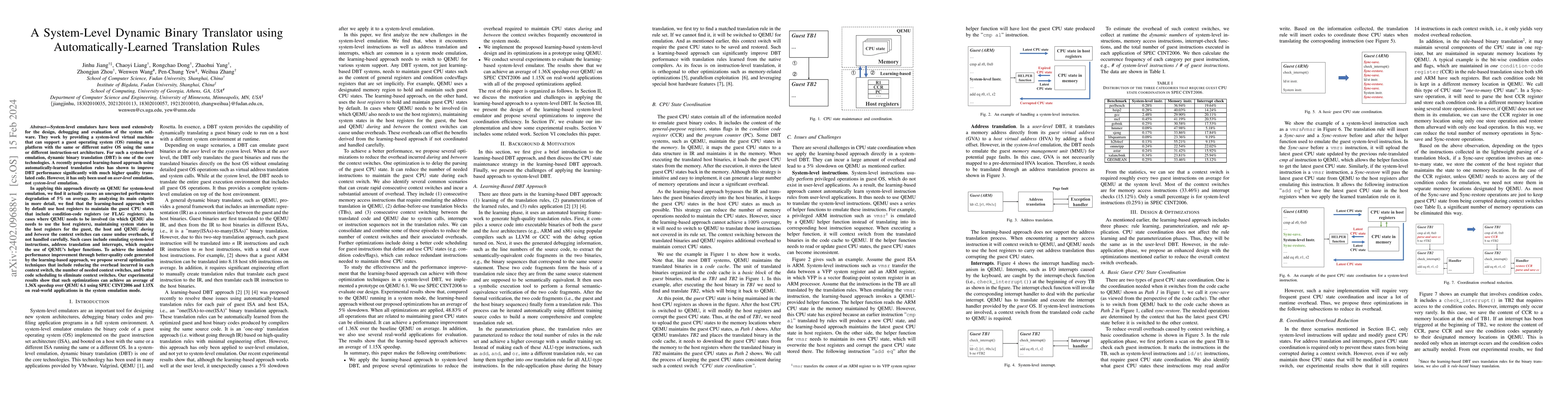 Thumbnail for A System-Level Dynamic Binary Translator using Automatically-Learned
  Translation Rules