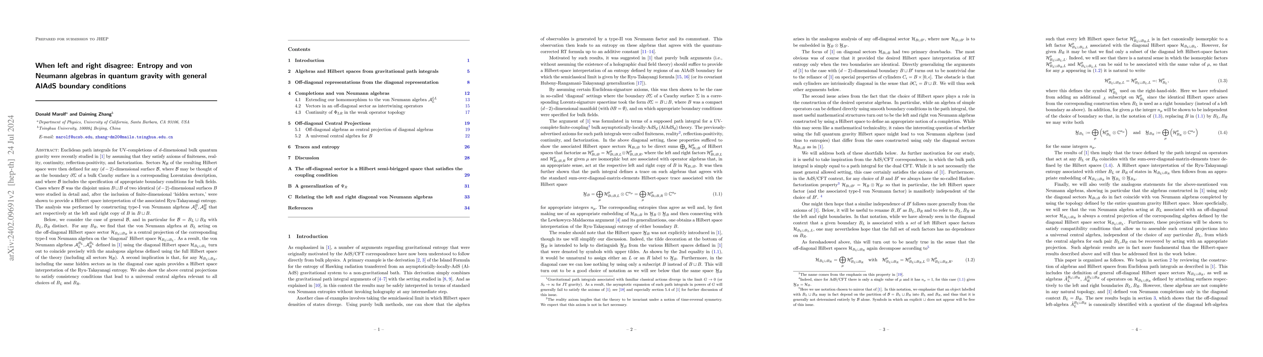 Thumbnail for When left and right disagree: Entropy and von Neumann algebras in
  quantum gravity with general AlAdS boundary conditions