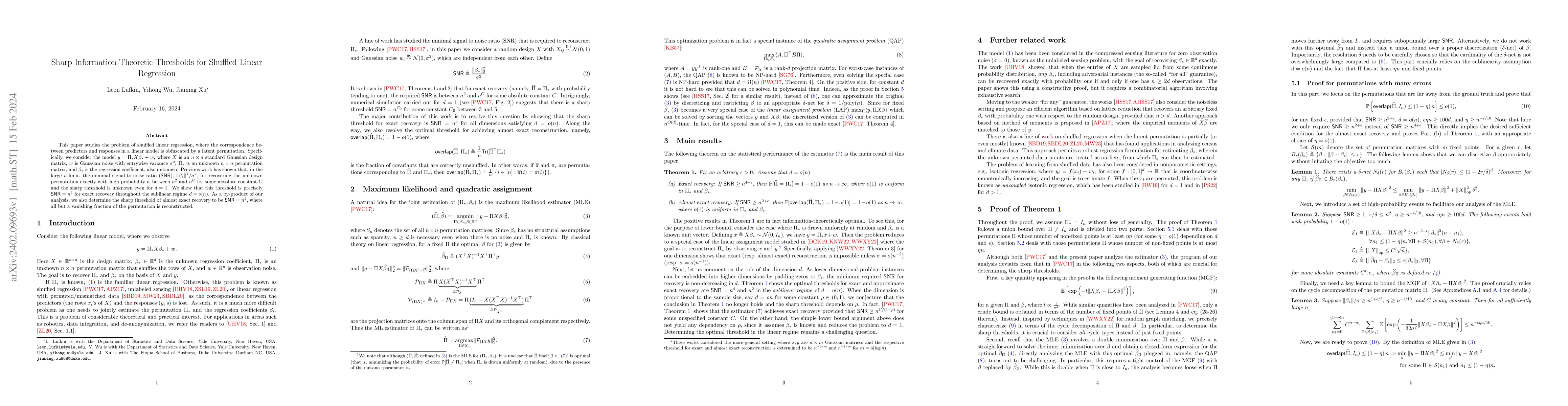 Thumbnail for Sharp Information-Theoretic Thresholds for Shuffled Linear Regression
