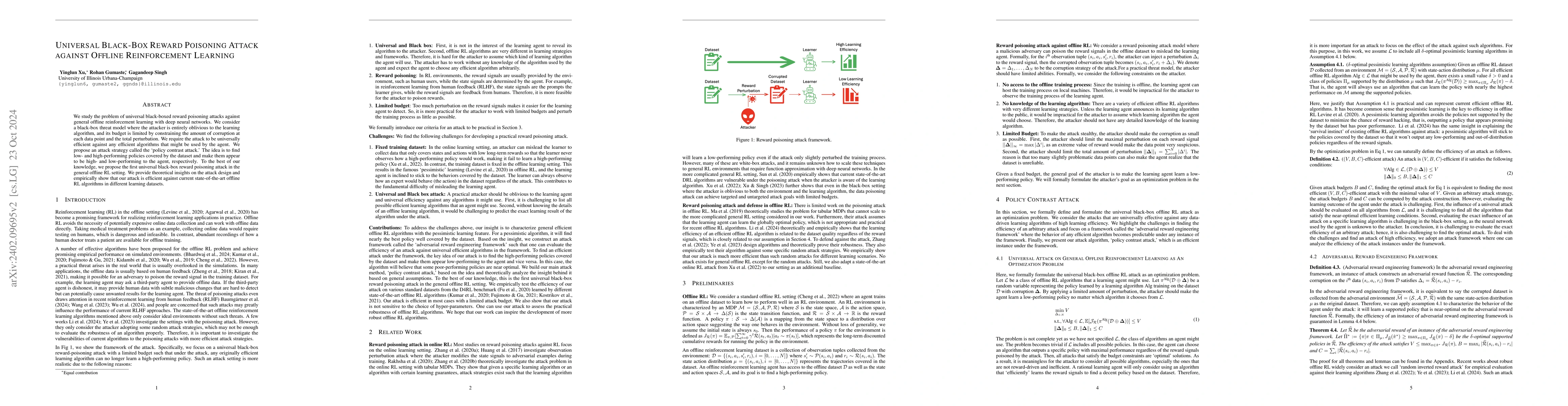 Thumbnail for Reward Poisoning Attack Against Offline Reinforcement Learning