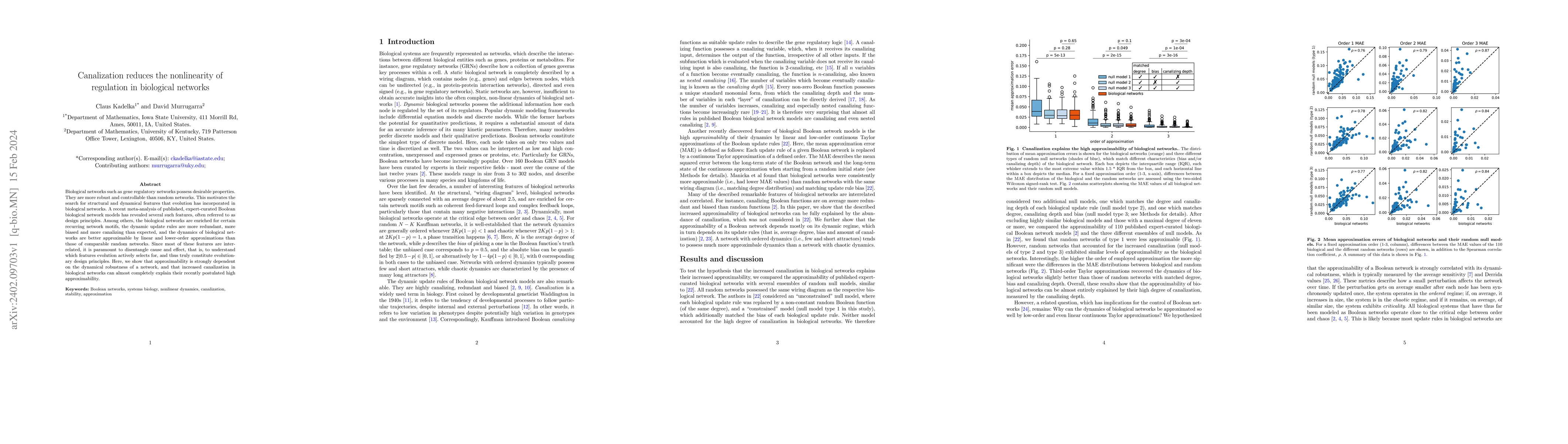 Thumbnail for Canalization reduces the nonlinearity of regulation in biological
  networks