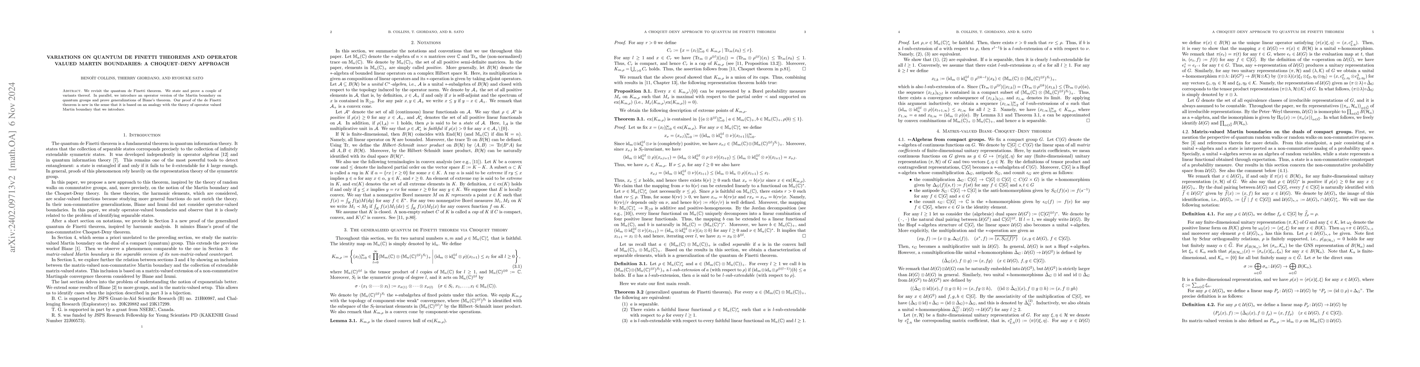 Thumbnail for Variations on quantum de Finetti theorems and operator valued Martin
  boundaries: a Choquet-Deny approach