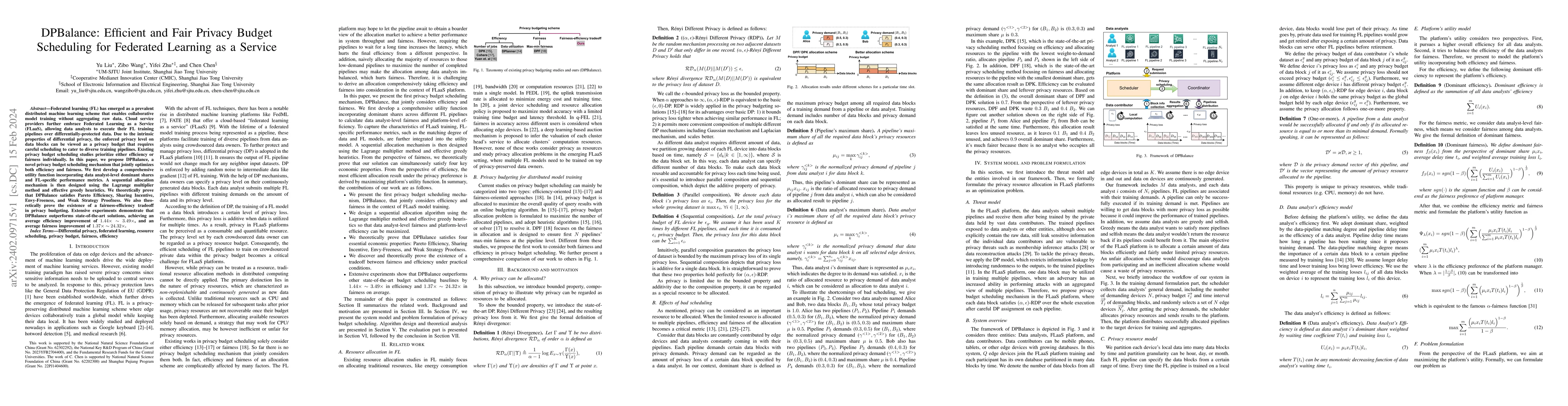 Thumbnail for DPBalance: Efficient and Fair Privacy Budget Scheduling for Federated
  Learning as a Service