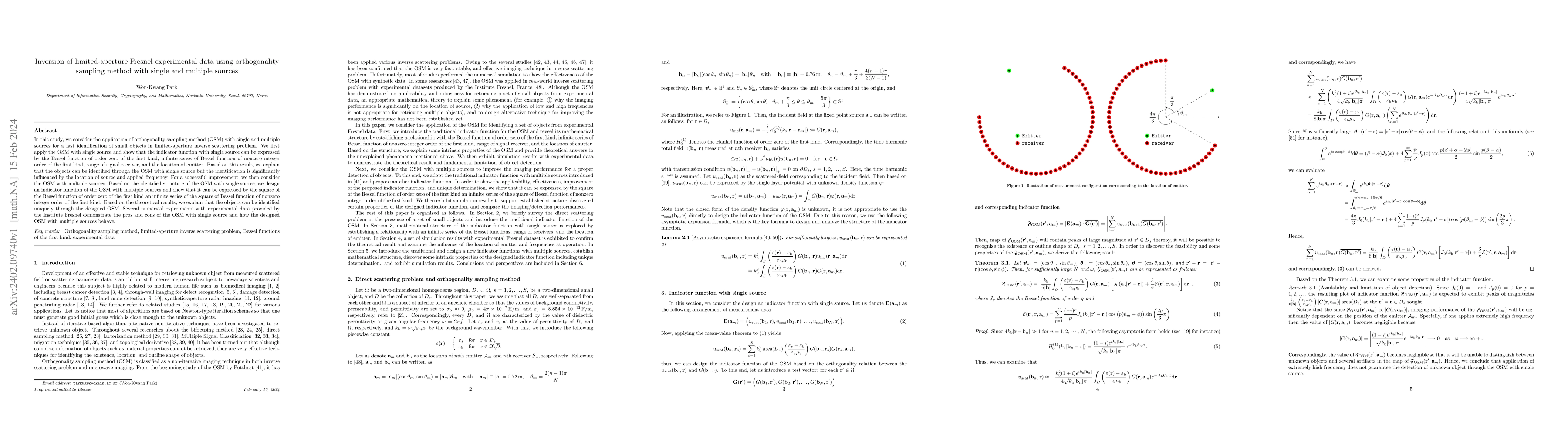 Thumbnail for Inversion of limited-aperture Fresnel experimental data using
  orthogonality sampling method with single and multiple sources