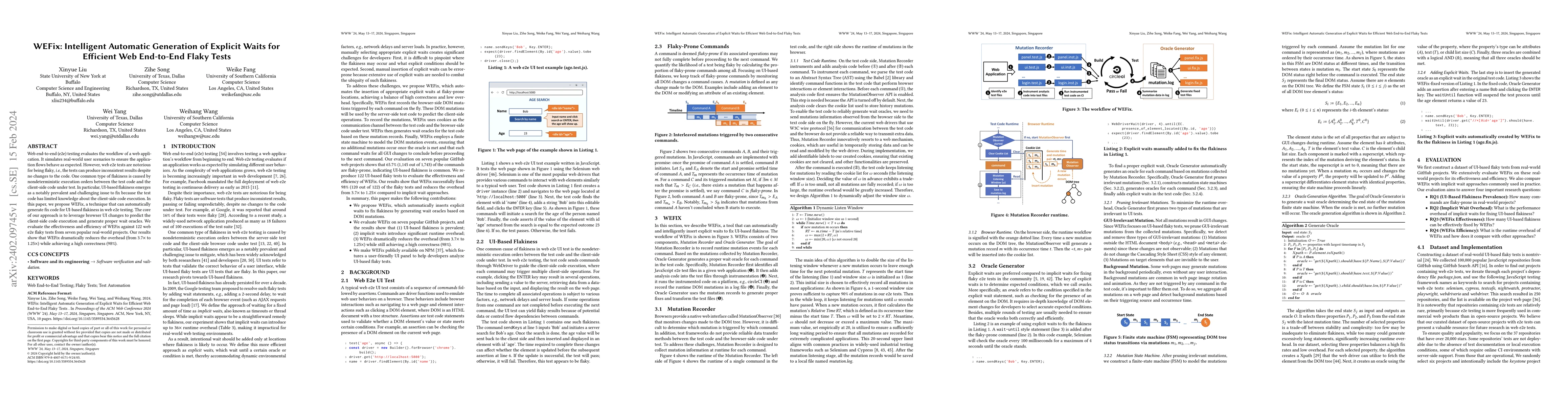 Thumbnail for WEFix: Intelligent Automatic Generation of Explicit Waits for Efficient
  Web End-to-End Flaky Tests