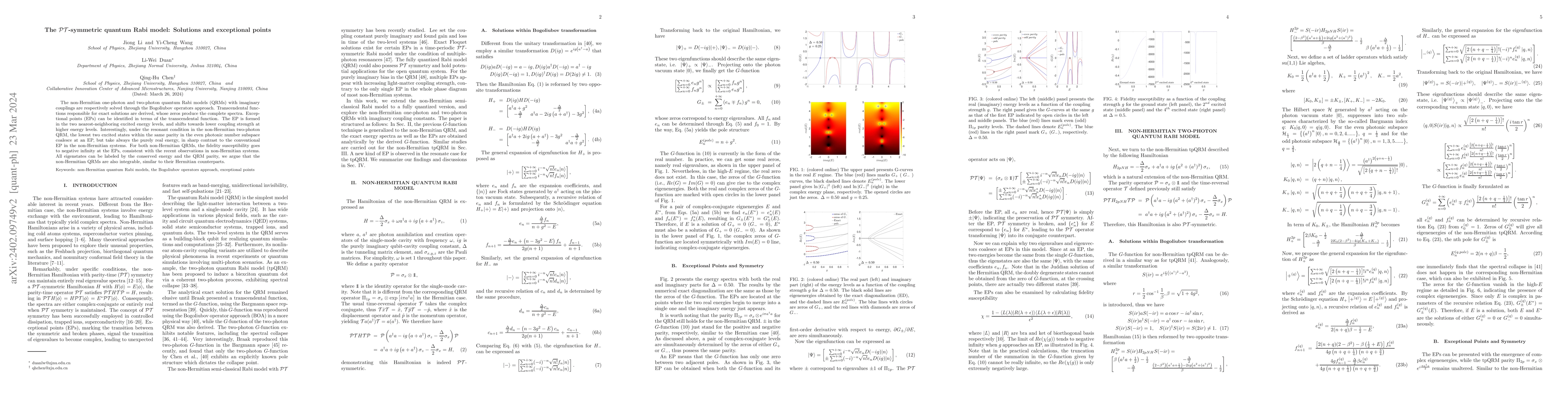 Thumbnail for The $\mathcal{PT}$-symmetric quantum Rabi model: Solutions and
  exceptional points