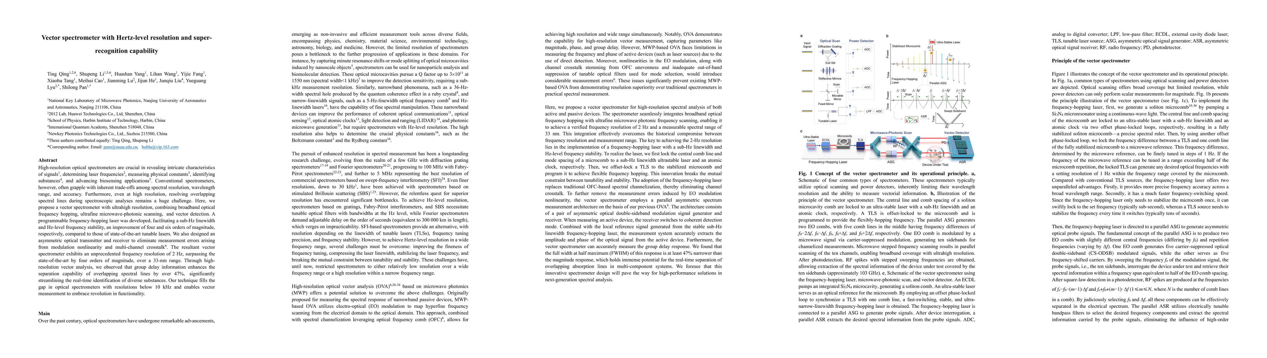 Thumbnail for Vector spectrometer with Hertz-level resolution and super-recognition
  capability