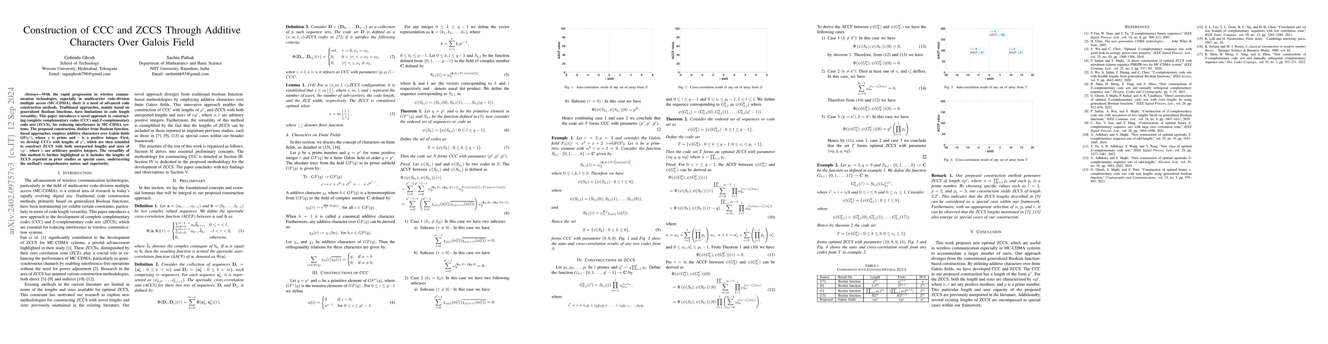 Thumbnail for Construction of CCC and ZCCS Through Additive Characters Over Galois
  Field