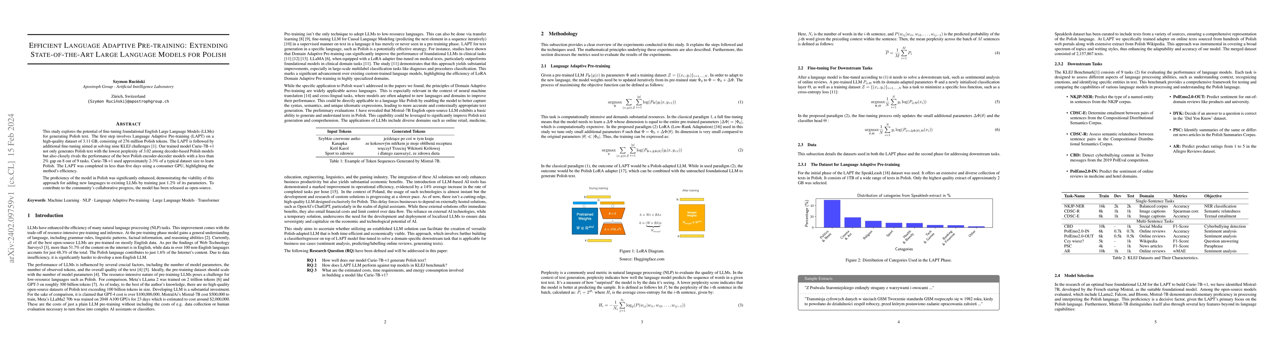 Thumbnail for Efficient Language Adaptive Pre-training: Extending State-of-the-Art
  Large Language Models for Polish