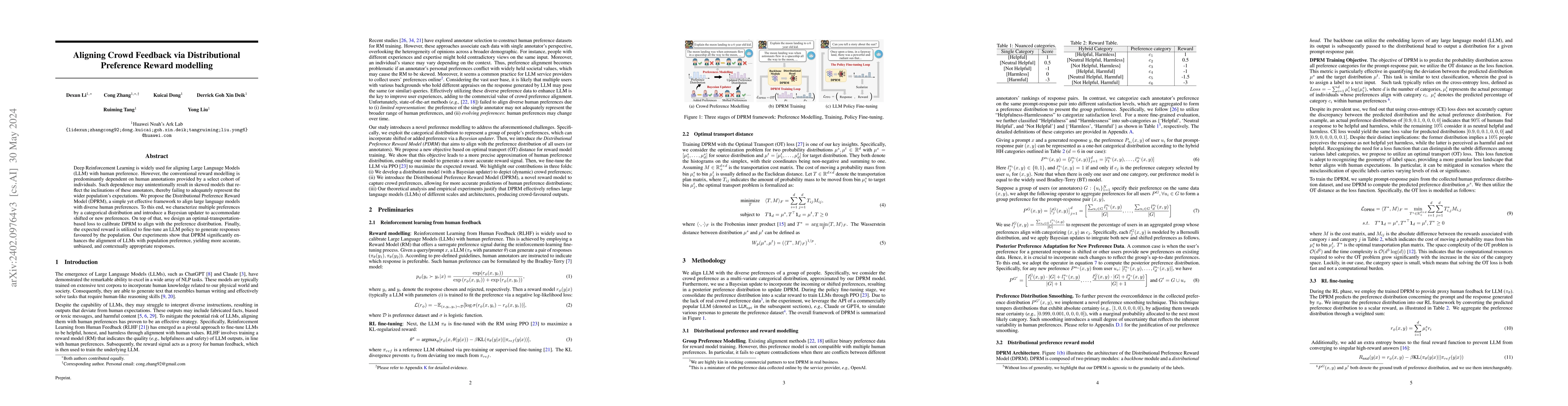 Thumbnail for Aligning Crowd Feedback via Distributional Preference Reward Modeling