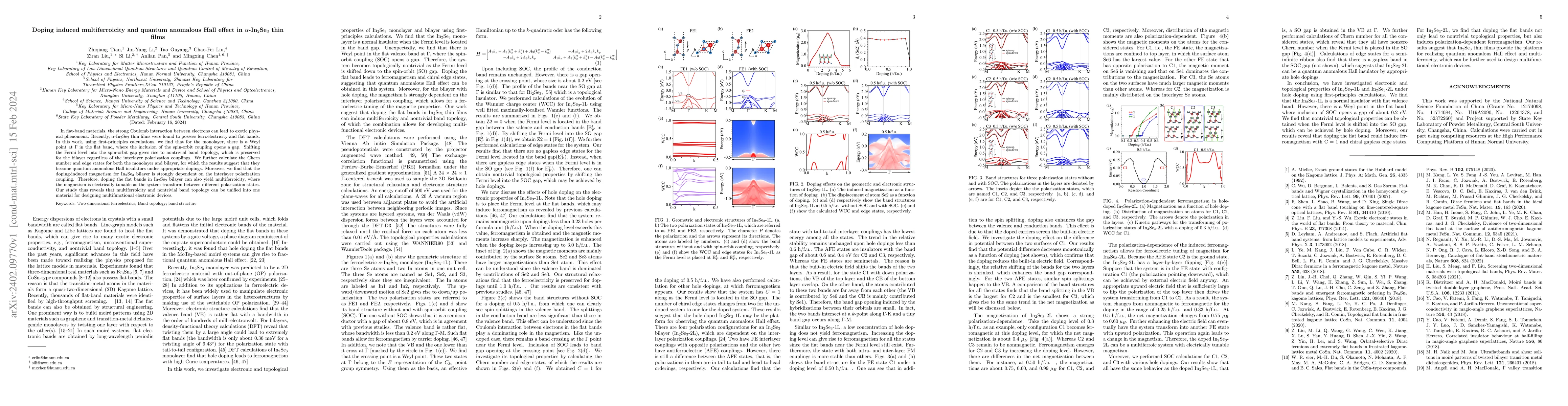 Thumbnail for Doping induced multiferroicity and quantum anomalous Hall effect in
  $\alpha$-In$_2$Se$_3$ thin films