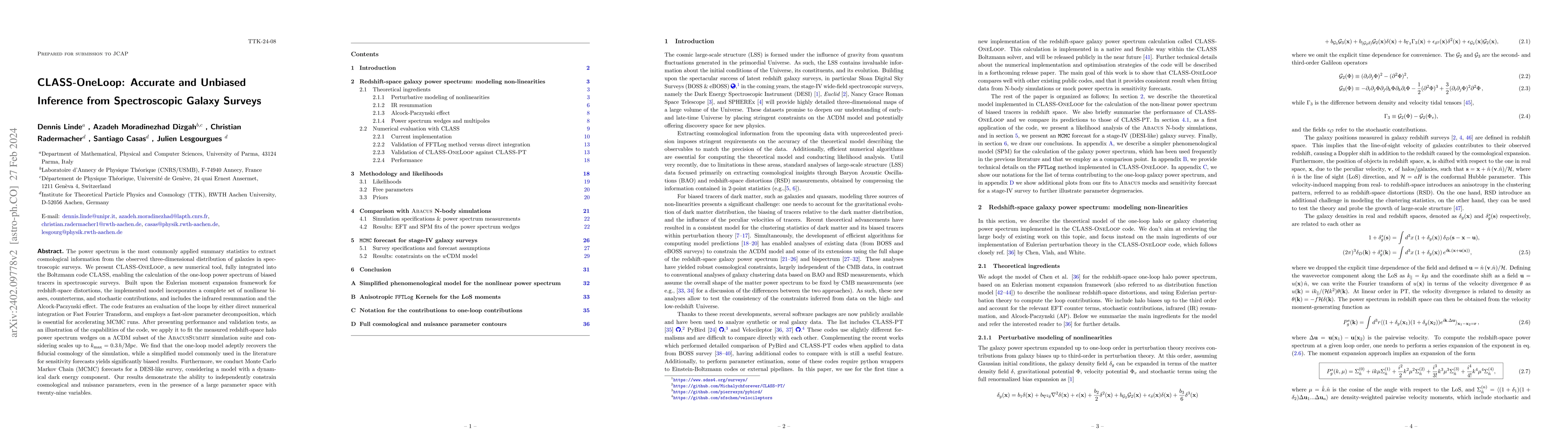 Thumbnail for CLASS-OneLoop: Accurate and Unbiased Inference from Spectroscopic Galaxy
  Surveys