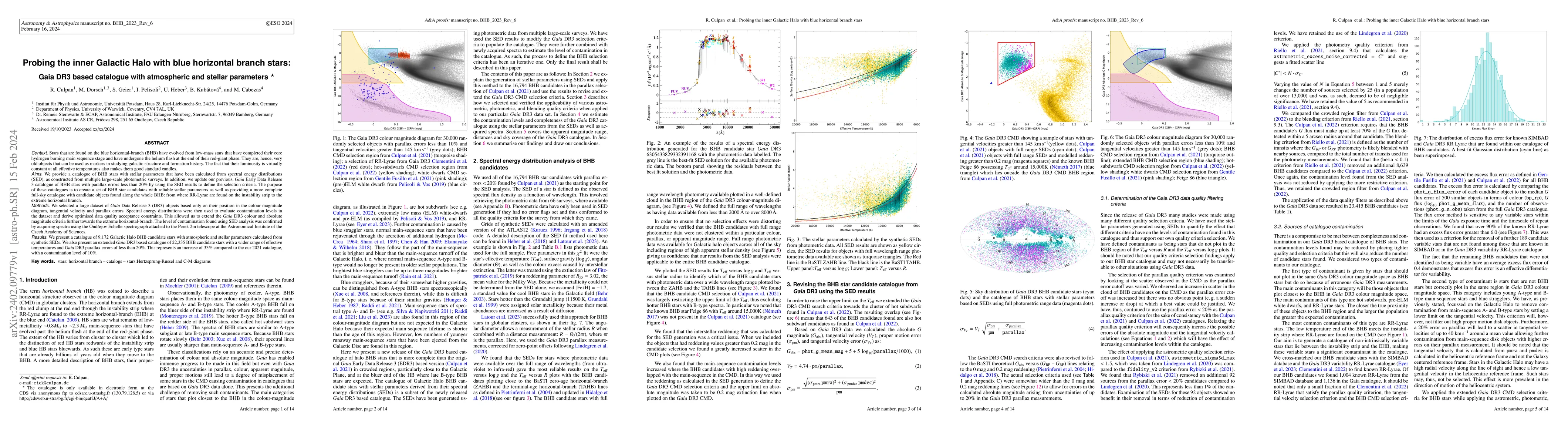 Thumbnail for Probing the inner Galactic Halo with blue horizontal branch stars: Gaia
  DR3 based catalogue with atmospheric and stellar parameters