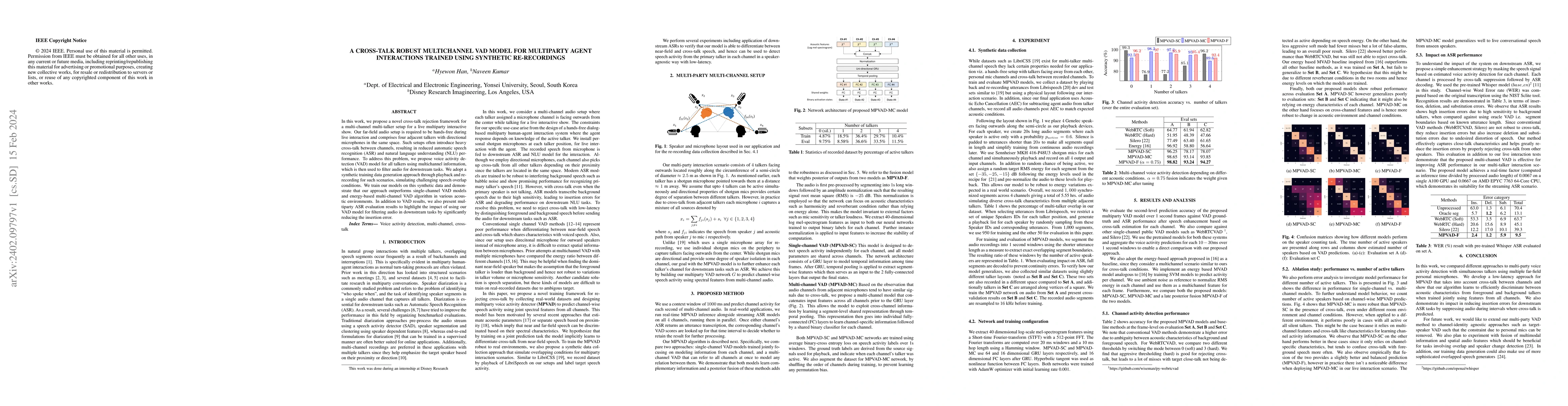 Thumbnail for A cross-talk robust multichannel VAD model for multiparty agent
  interactions trained using synthetic re-recordings
