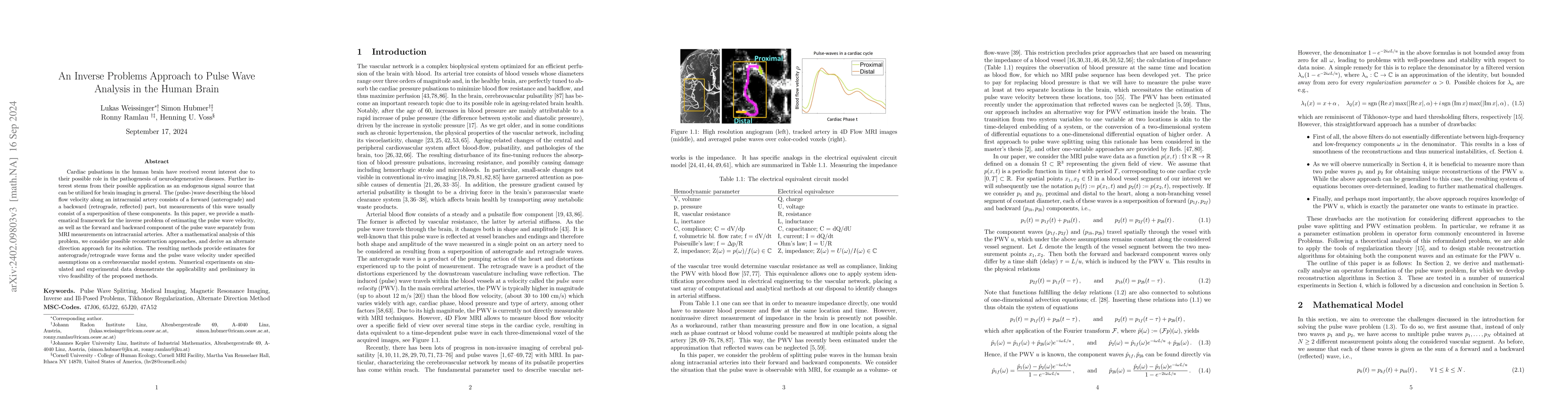 Thumbnail for An Inverse Problems Approach to Pulse Wave Analysis in the Human Brain