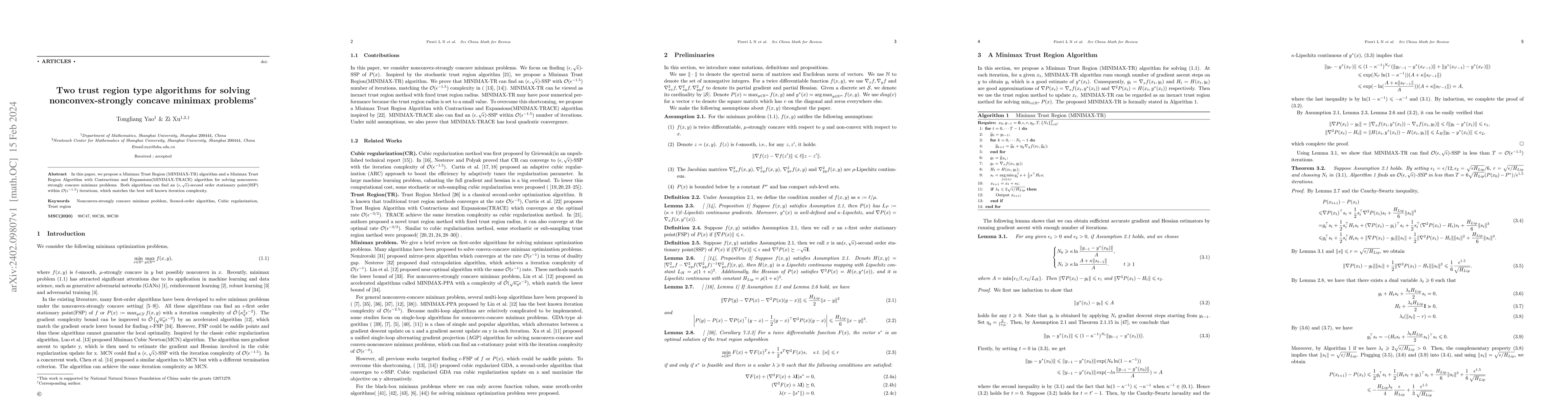 Thumbnail for Two trust region type algorithms for solving nonconvex-strongly concave
  minimax problems