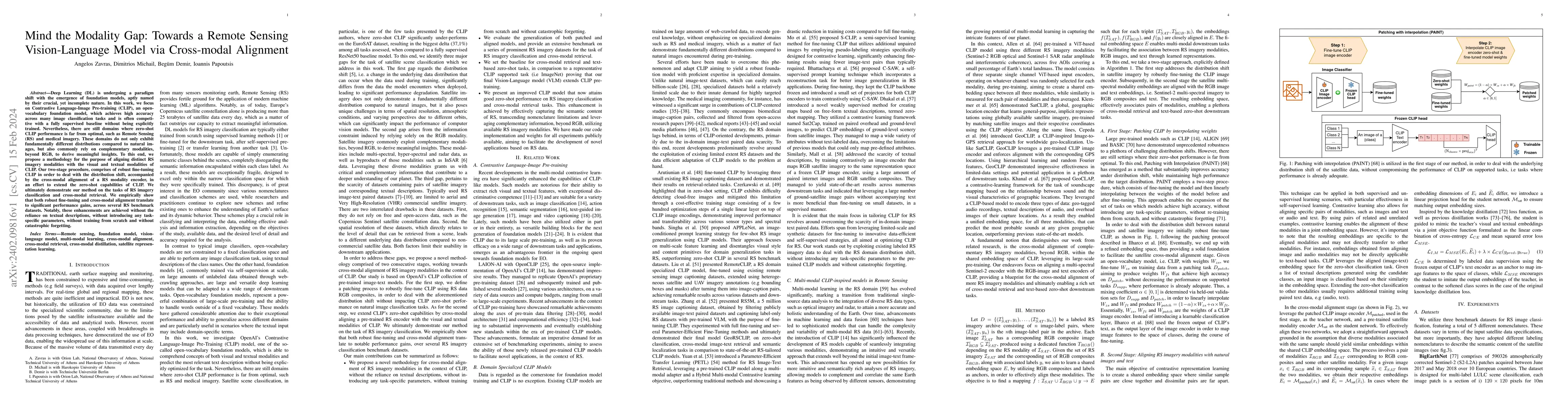 Thumbnail for Mind the Modality Gap: Towards a Remote Sensing Vision-Language Model
  via Cross-modal Alignment