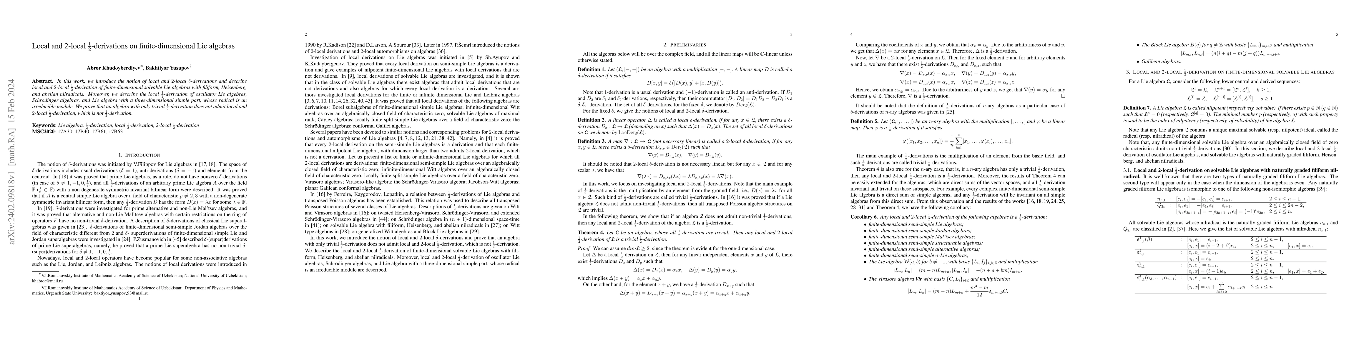 Thumbnail for Local and 2-local $\frac{1}{2}$-derivations on finite-dimensional Lie
  algebras