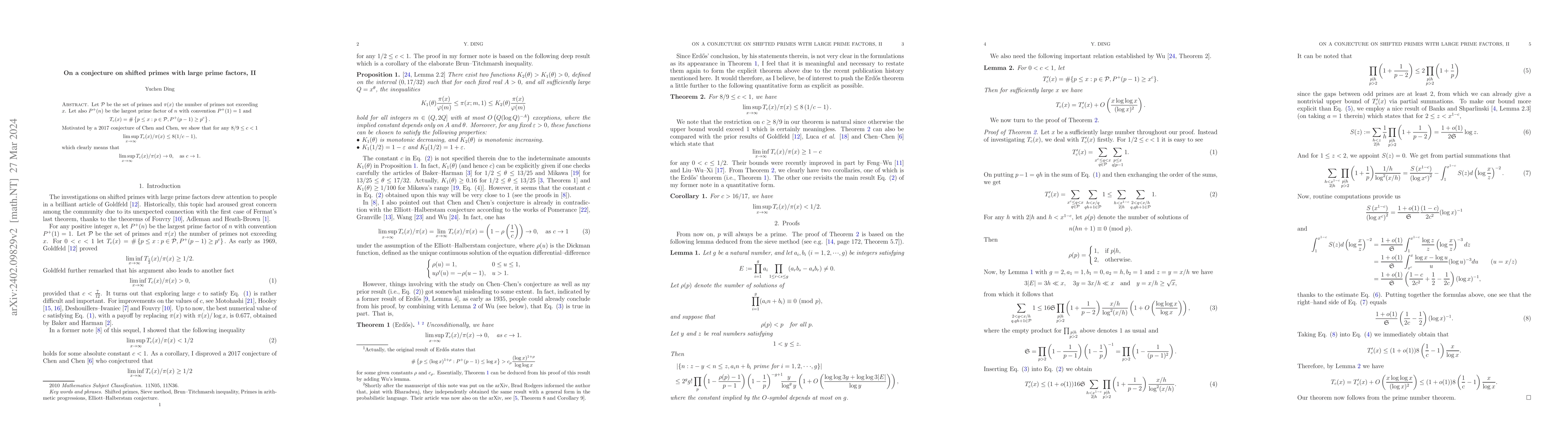 Thumbnail for On a conjecture on shifted primes with large prime factors, II