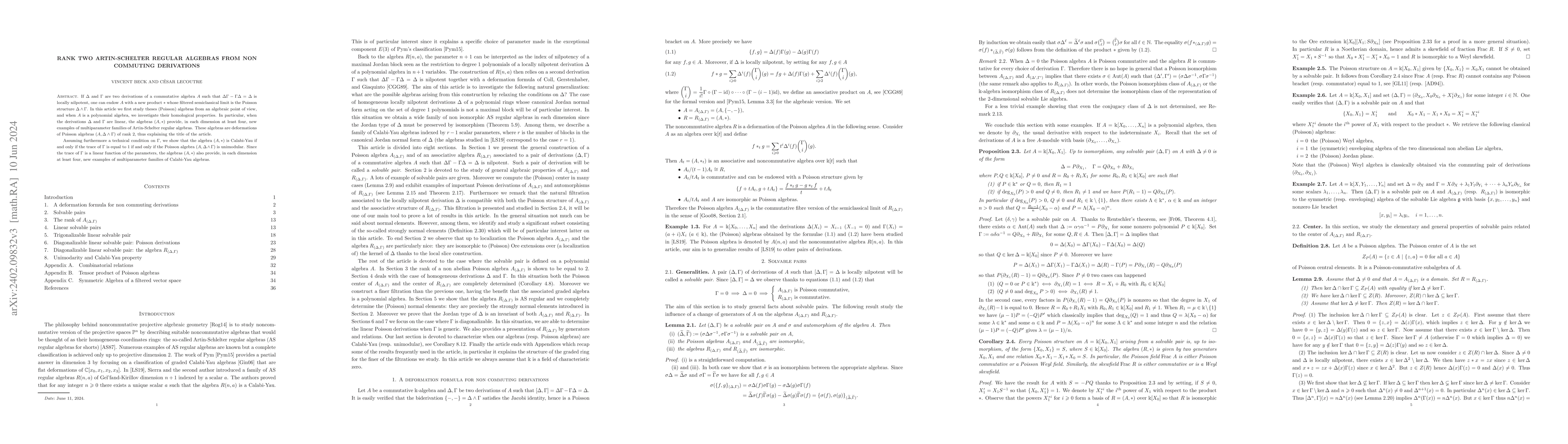 Thumbnail for Rank two Artin-Schelter regular algebras and non commuting derivations