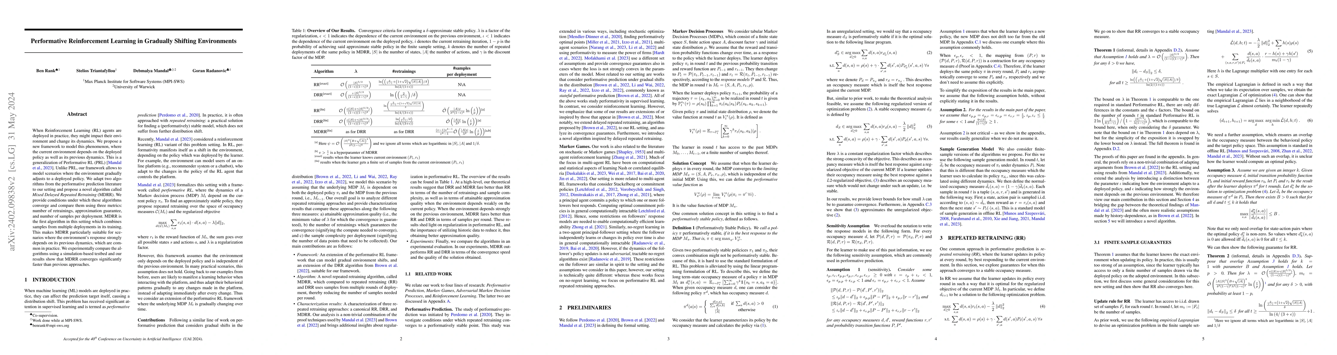 Thumbnail for Performative Reinforcement Learning in Gradually Shifting Environments