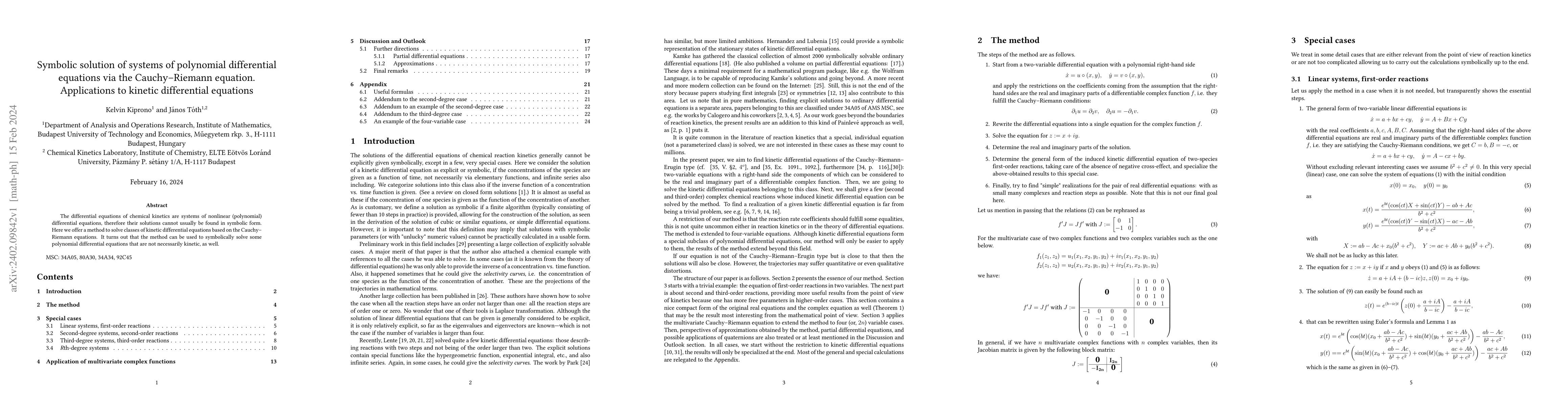 Thumbnail for Symbolic Solution of Systems of Polynomial Differential Equations Via
  The Cauchy-Riemann Equations. Applications to Kinetic Differential Equations