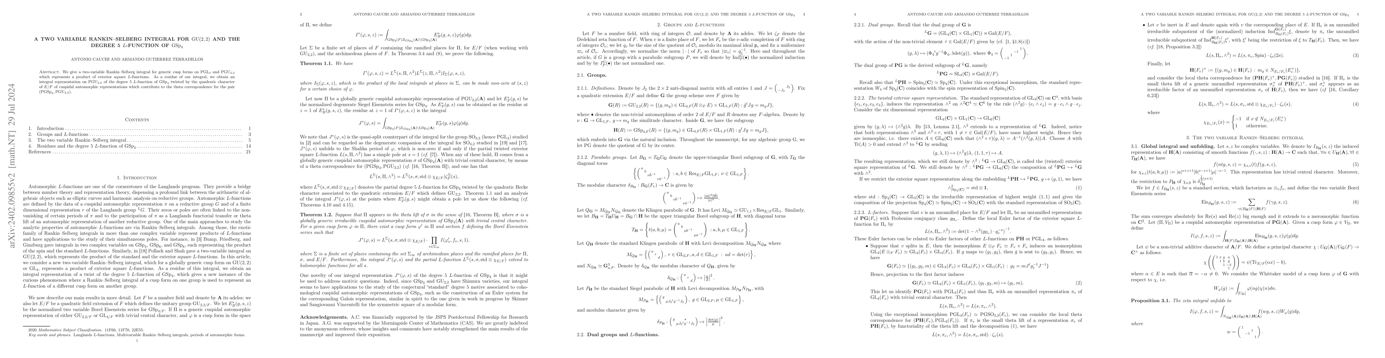 Thumbnail for A two variable Rankin-Selberg integral for $\mathrm{GU}(2,2)$ and the
  degree 5 $L$-function of $\mathrm{GSp}_4$