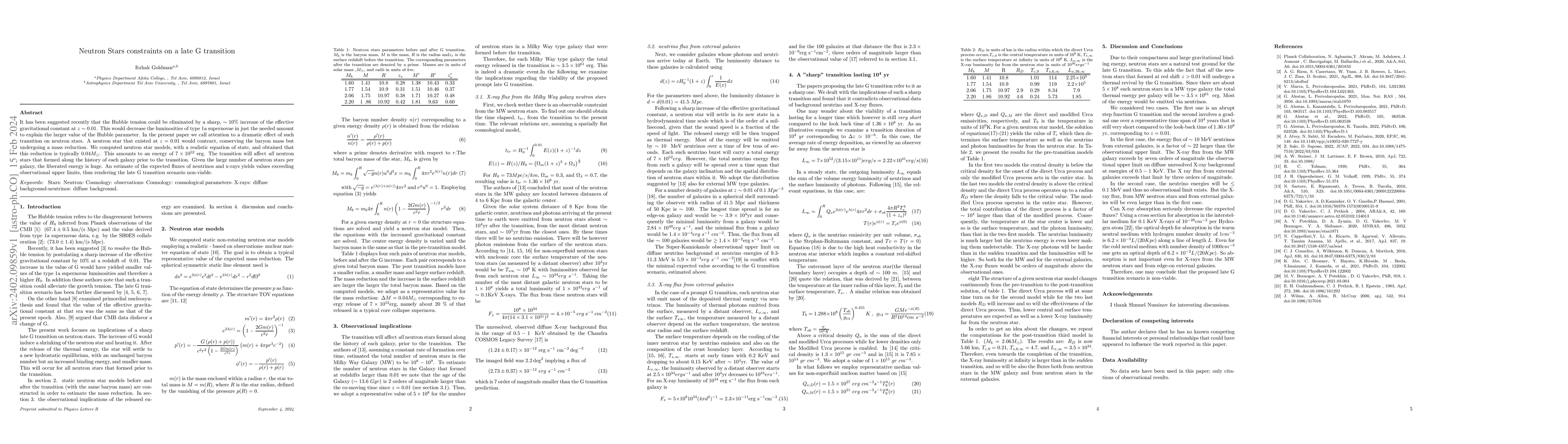 Thumbnail for Neutron Stars constraints on a late G transition