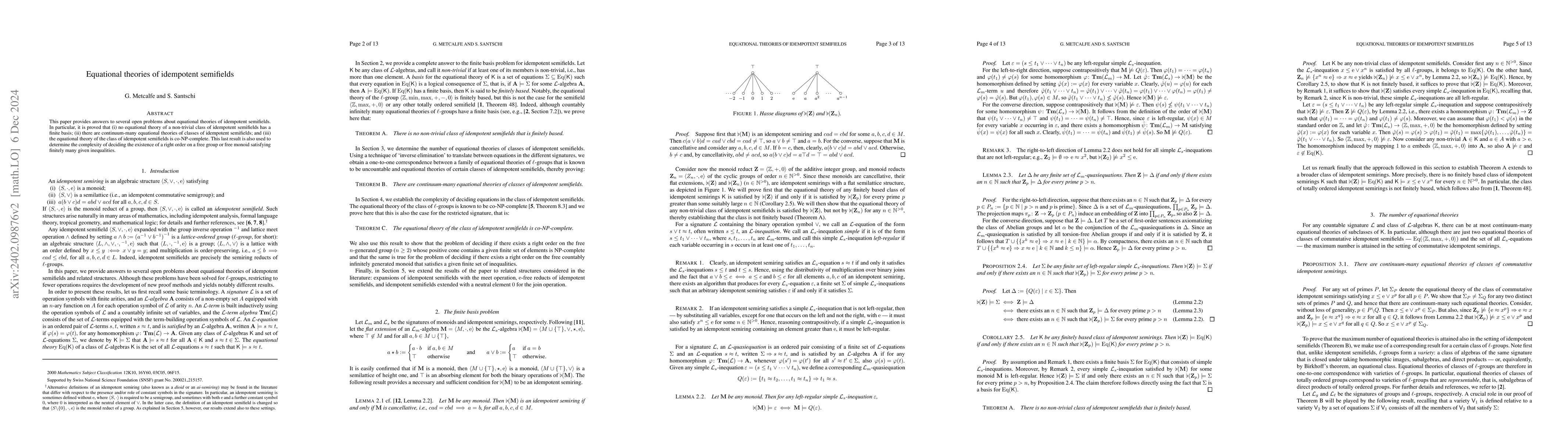 Thumbnail for Equational theories of idempotent semifields