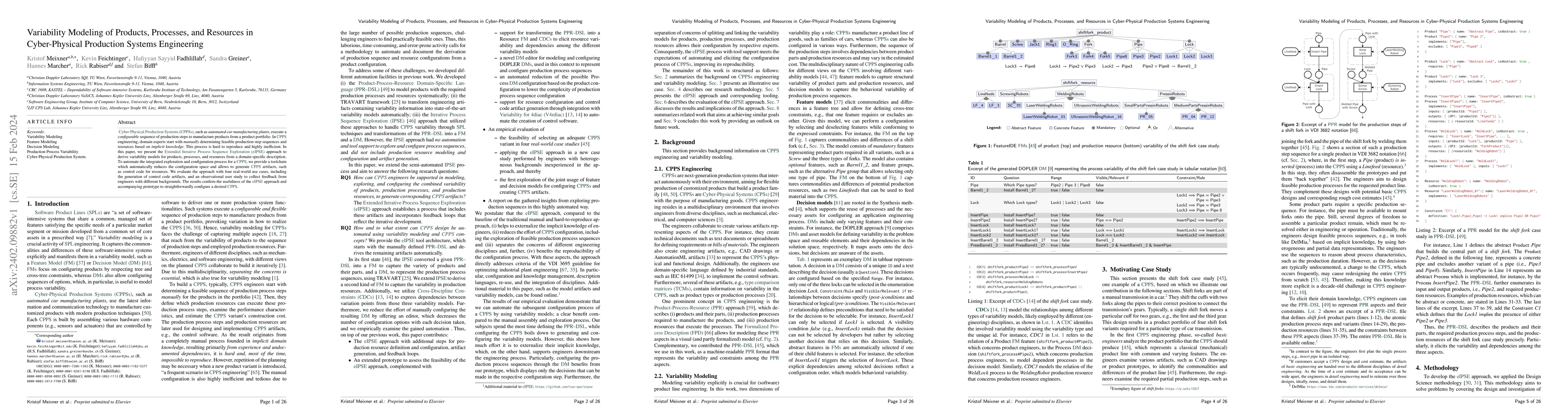 Thumbnail for Variability Modeling of Products, Processes, and Resources in
  Cyber-Physical Production Systems Engineering