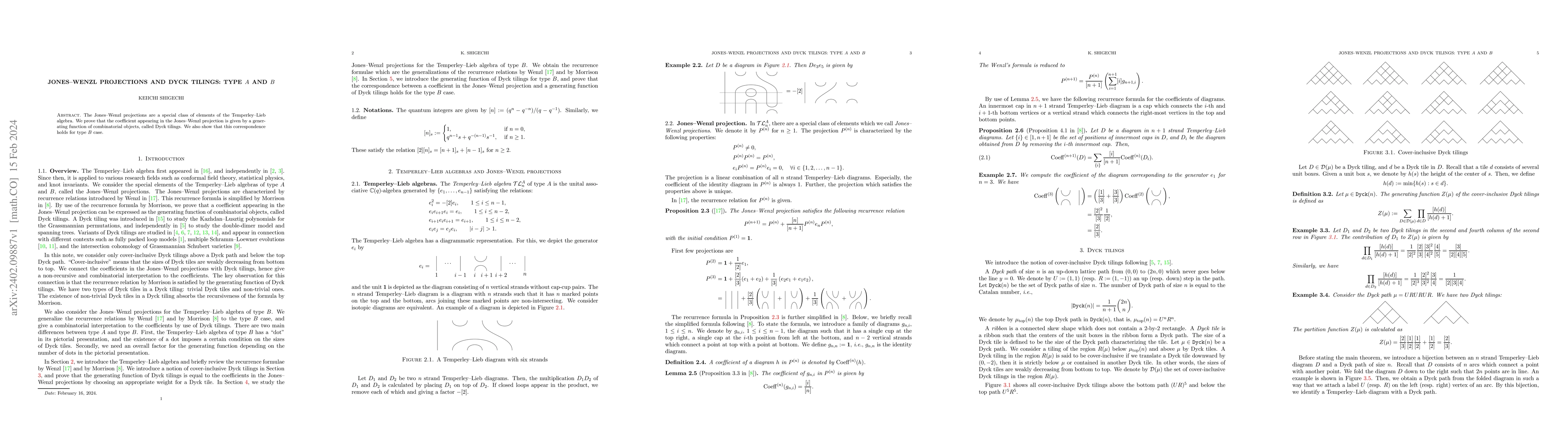 Thumbnail for Jones--Wenzl projections and Dyck tilings: type $A$ and $B$