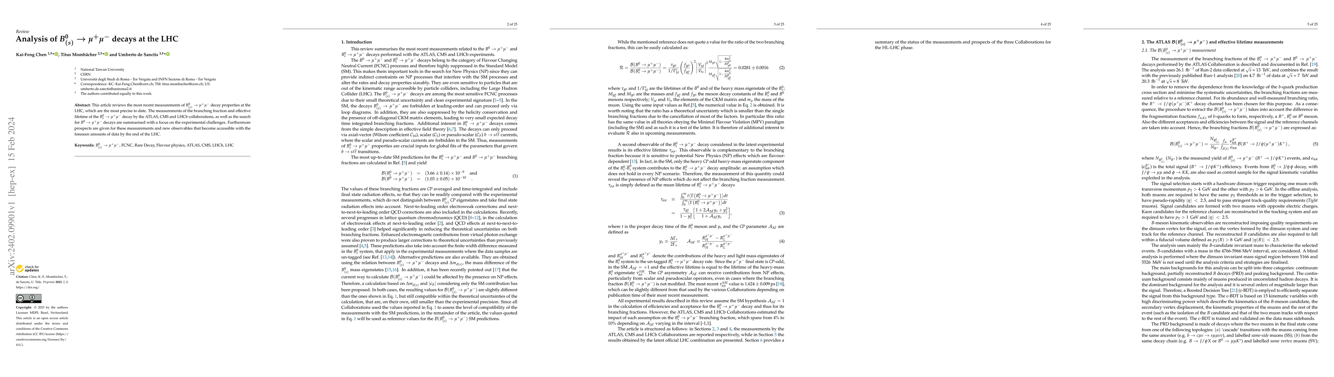 Thumbnail for Analysis of $B^0_{(s)}\to\mu^+\mu^-$ decays at the LHC