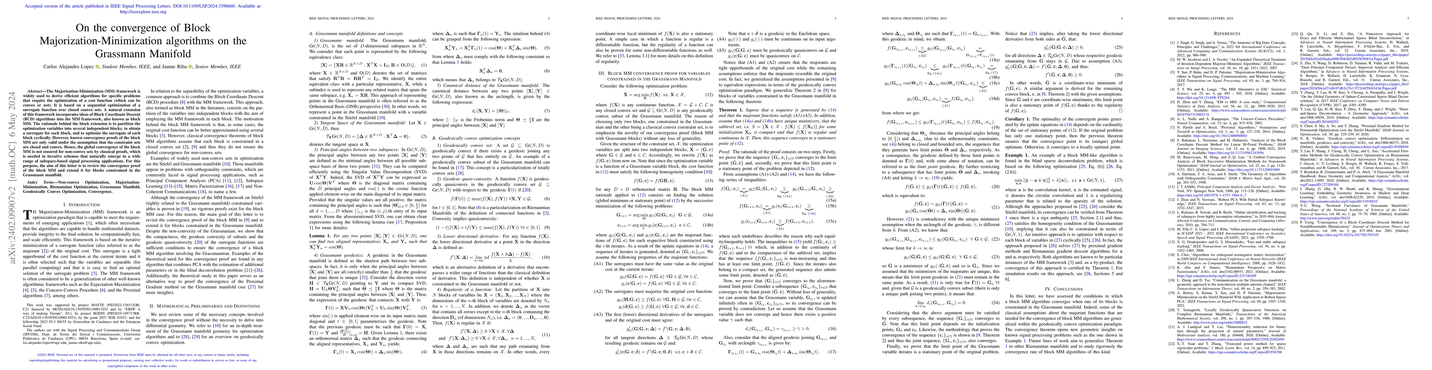 Thumbnail for On the convergence of Block Majorization-Minimization algorithms on the
  Grassmann Manifold
