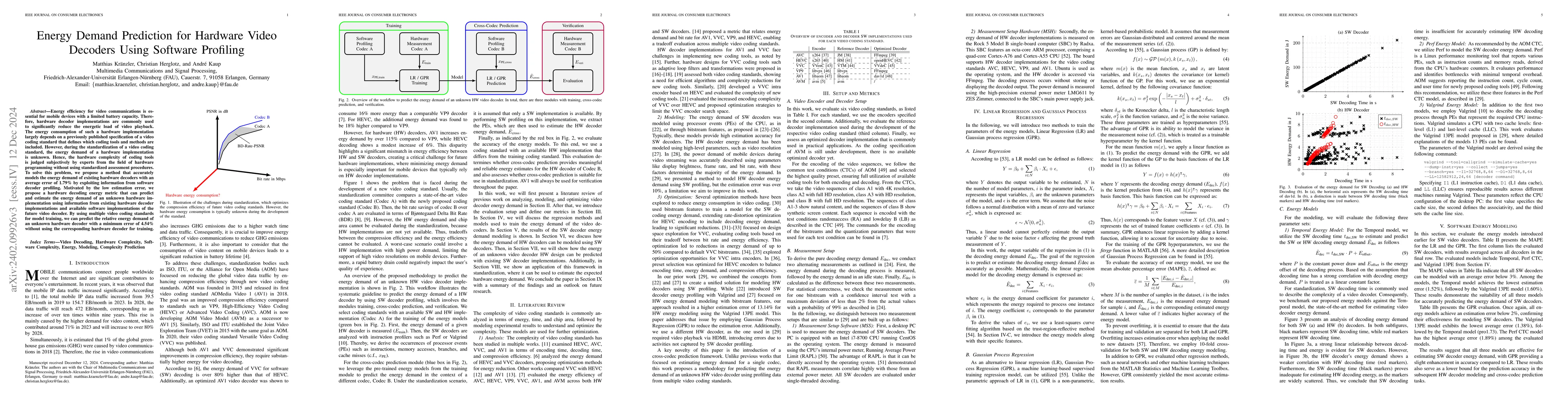 Thumbnail for Predicting the Energy Demand of a Hardware Video Decoder with Unknown
  Design Using Software Profiling