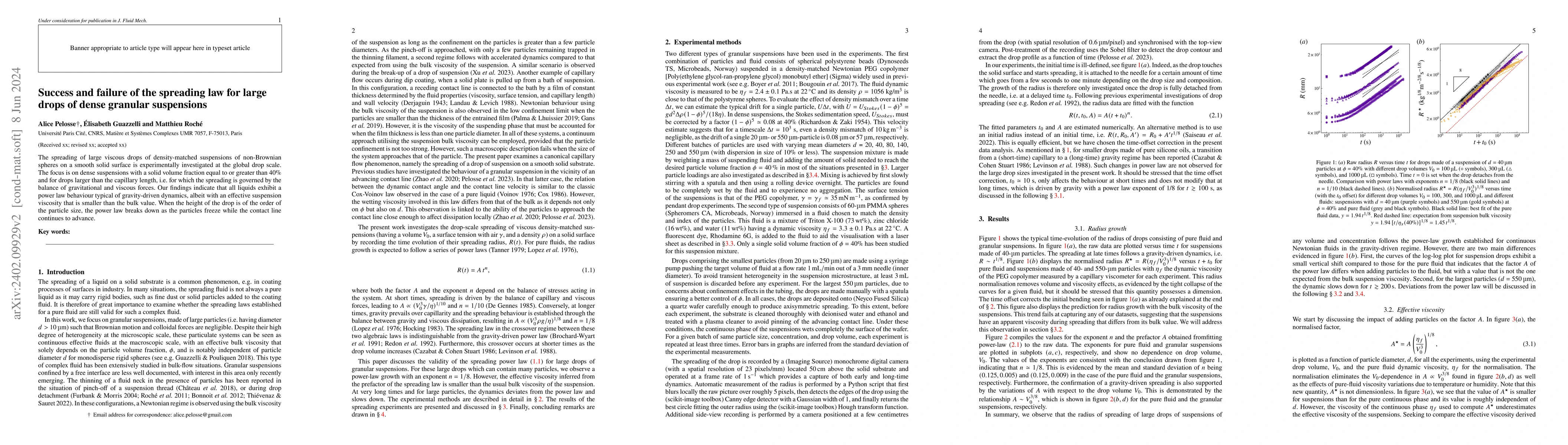 Thumbnail for Success and failure of the spreading law for large drops of dense
  granular suspensions