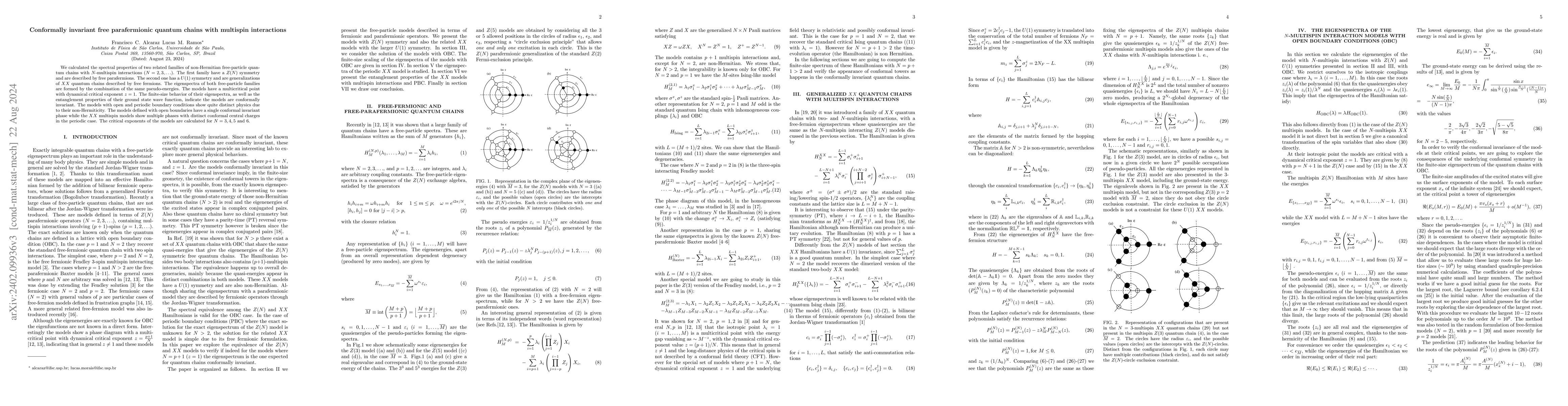 Thumbnail for Conformally invariant free parafermionic quantum chains with multispin
  interactions
