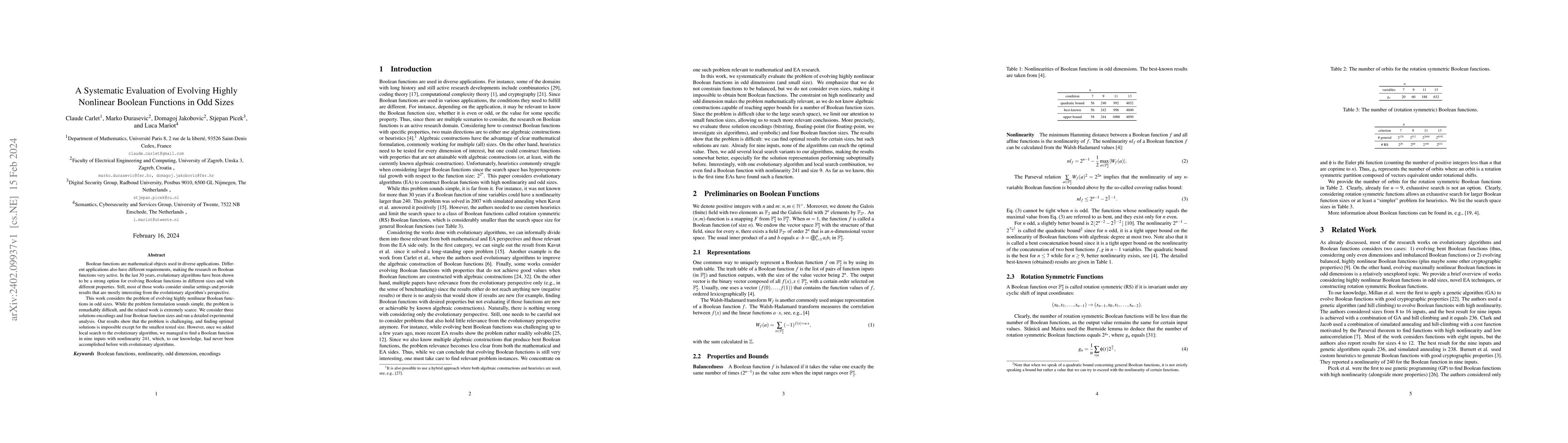 Thumbnail for A Systematic Evaluation of Evolving Highly Nonlinear Boolean Functions
  in Odd Sizes