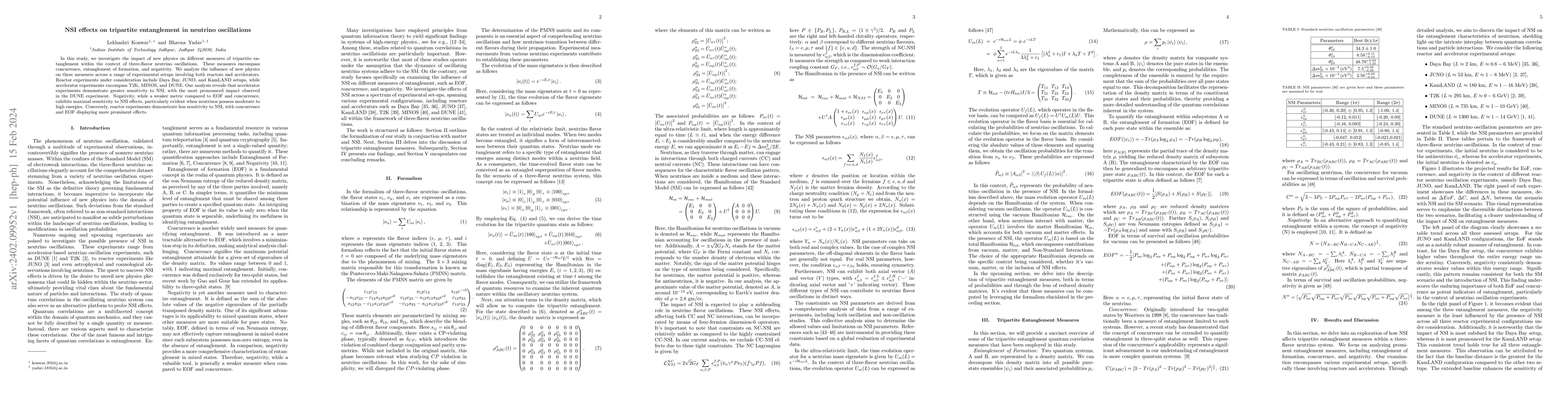 Thumbnail for NSI effects on tripartite entanglement in neutrino oscillations