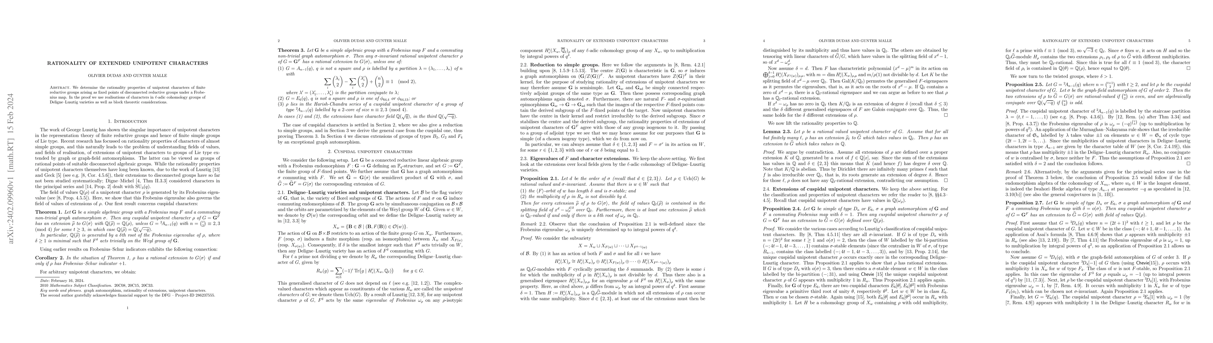 Thumbnail for Rationality of extended unipotent characters