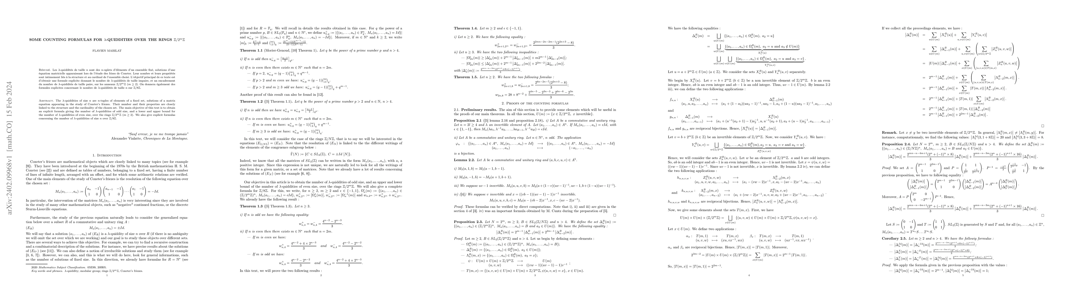 Thumbnail for Some counting formulas for $\lambda$-quiddities over the rings
  $\mathbb{Z}/2^{m}\mathbb{Z}$
