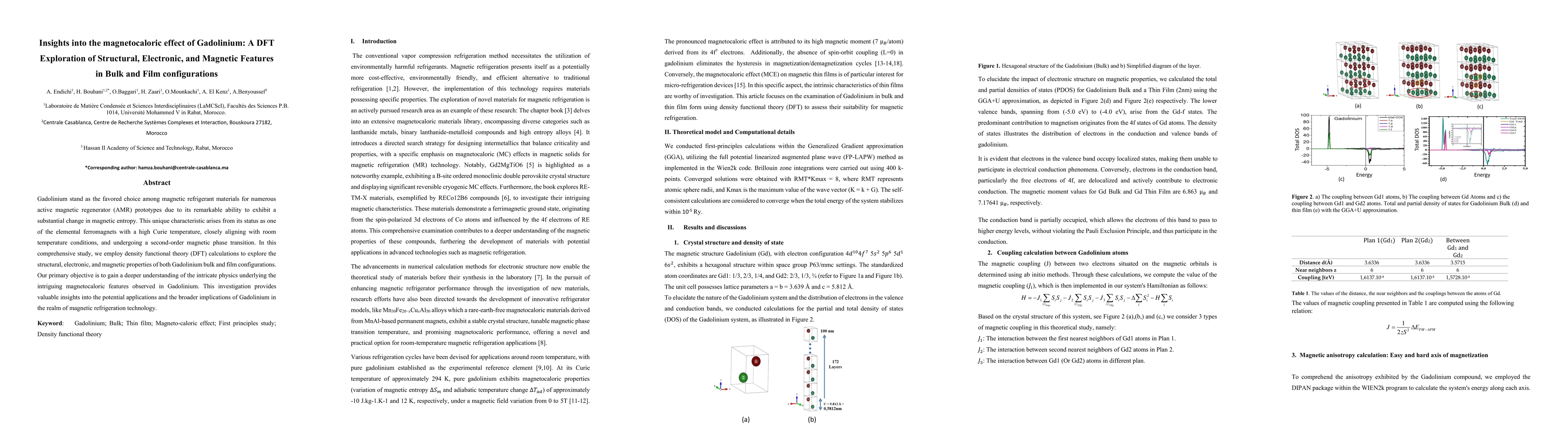 Thumbnail for Insights into the magnetocaloric effect of Gadolinium: A DFT Exploration
  of Structural, Electronic, and Magnetic Features in Bulk and Film
  configurations